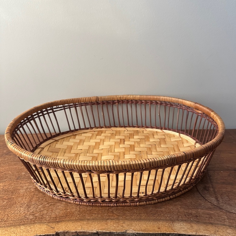Woven Rattan Basket Tray Boho VTG Wall Decor Oval Wicker Baskets - Picture 2 of 6